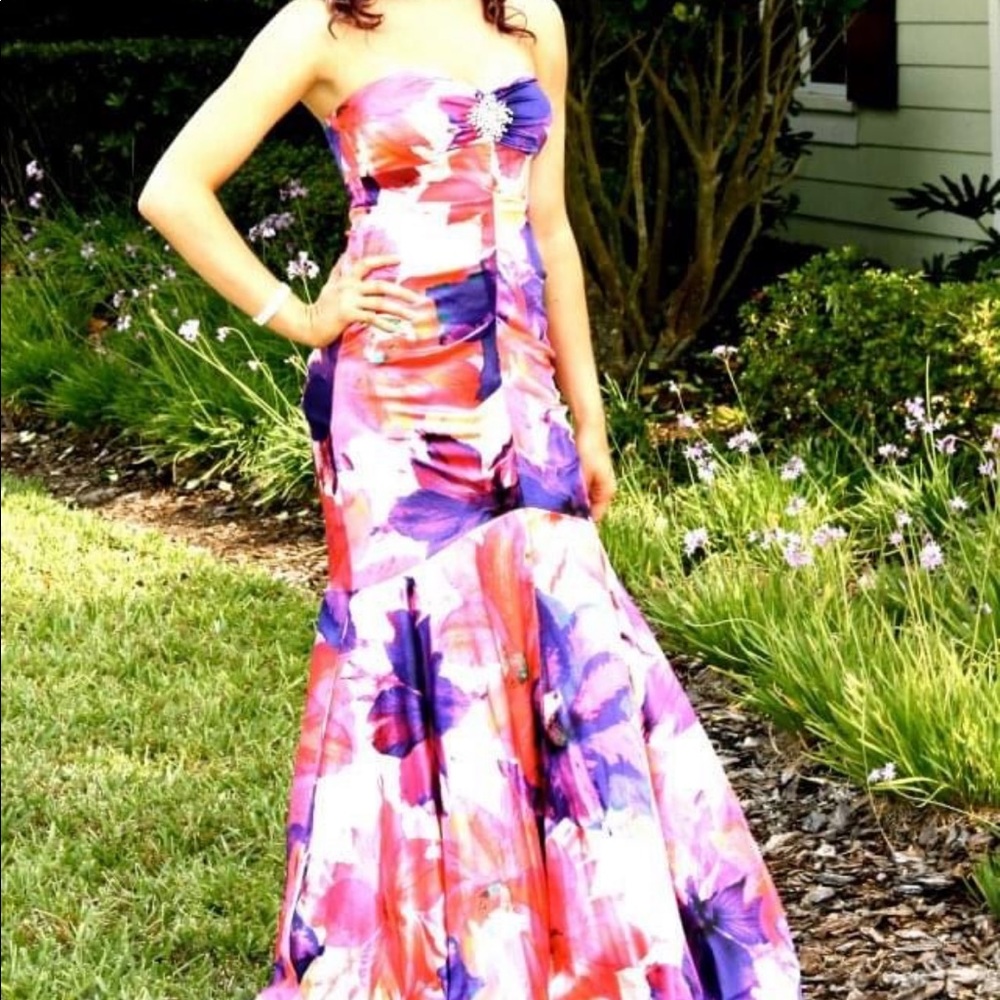 Caché Floral formal strapless maxi dress